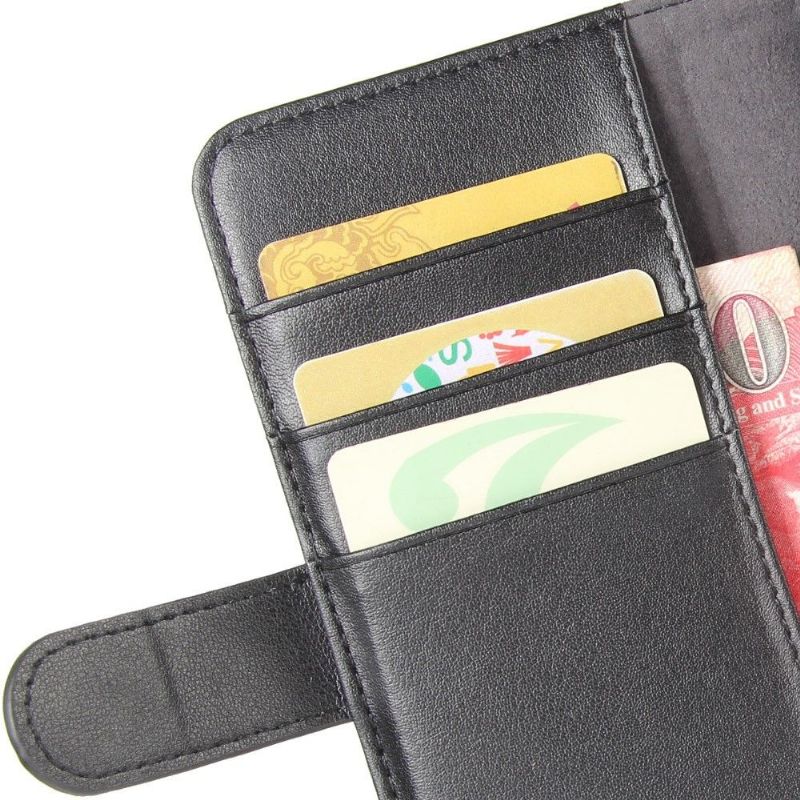 Etui Til Xiaomi Redmi 7 Premium Skinnkortholder - Svart