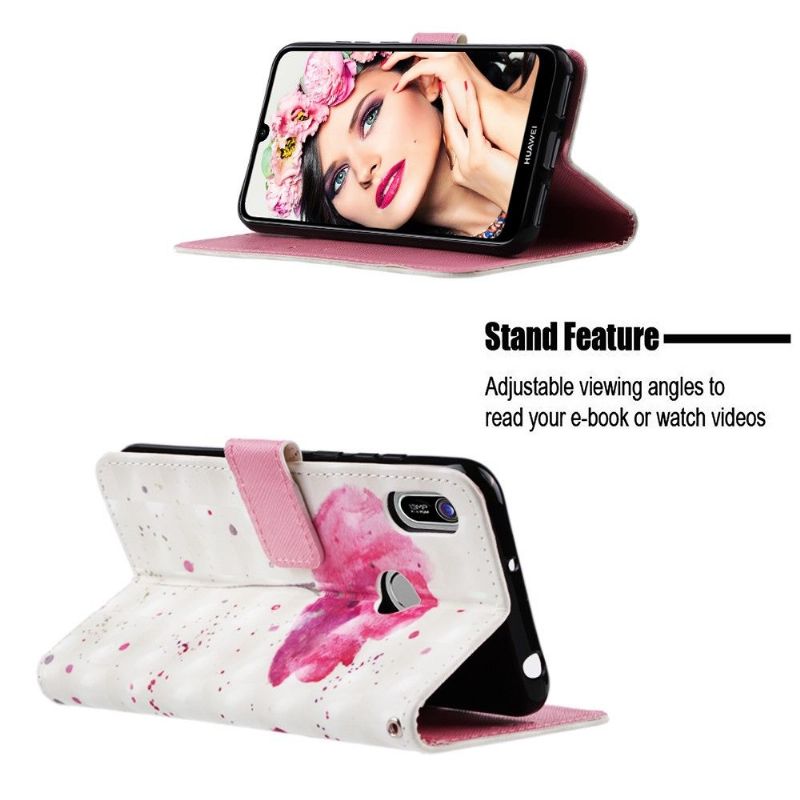 Folio Deksel Til Huawei Y6 2019 Med Kjede Rosa Blomst