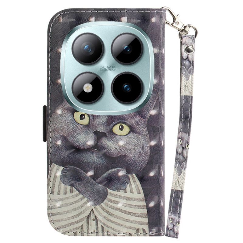 Folio Deksel Til Xiaomi Redmi Note 15 Pro 5g Grå Katt Med Stropper