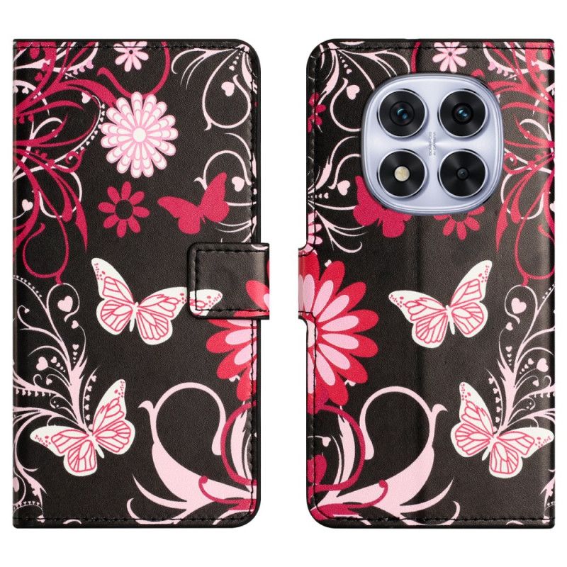 Folio Deksel Xiaomi Redmi Note 15 Pro 5g Sommerfugler På Svart Bakgrunn Beskyttelse Deksel