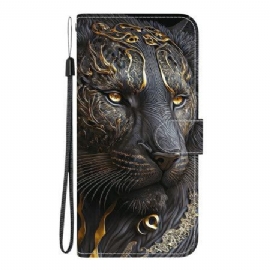 Lærdeksel Folio Deksel Xiaomi Redmi Note 15 Pro 5g Mobildeksel Svart Og Gull Løve