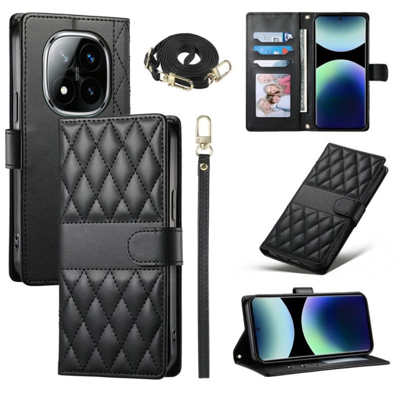 Lærdeksel Folio Deksel Xiaomi Redmi Note 15 Pro 5g Mobildeksel Vattert Med Stropper