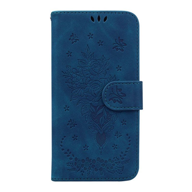 Folio Deksel Til Samsung Galaxy A14 / A14 5G Med Kjede Strappy Roser Og Sommerfugler