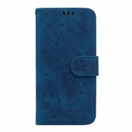 Folio Deksel Til Samsung Galaxy A14 / A14 5G Med Kjede Strappy Roser Og Sommerfugler