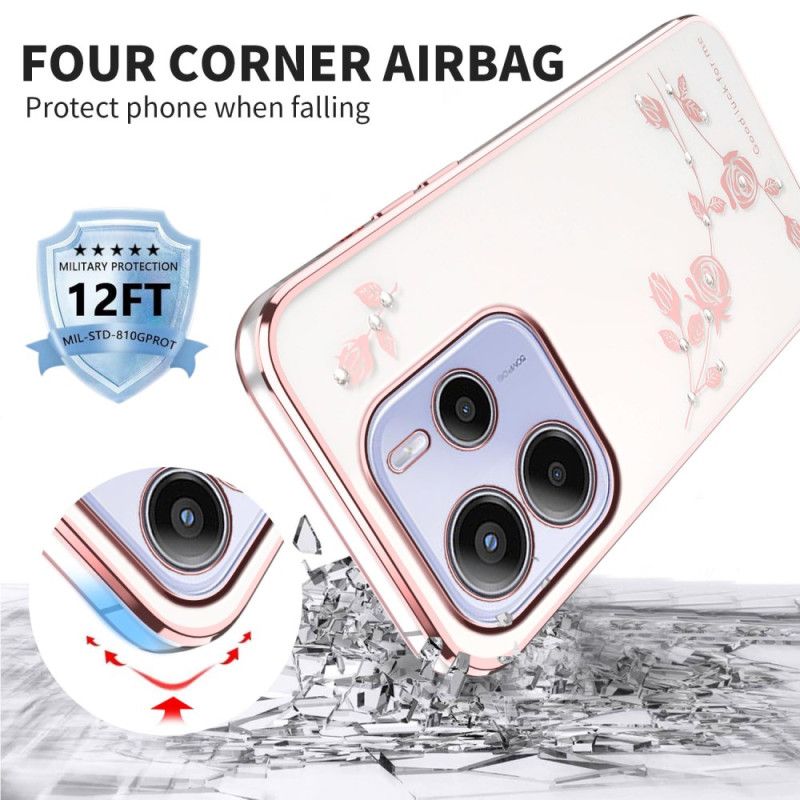 Deksel Xiaomi Redmi Note 14 4g Rhinsten Og Blomster Beskyttelse Deksel