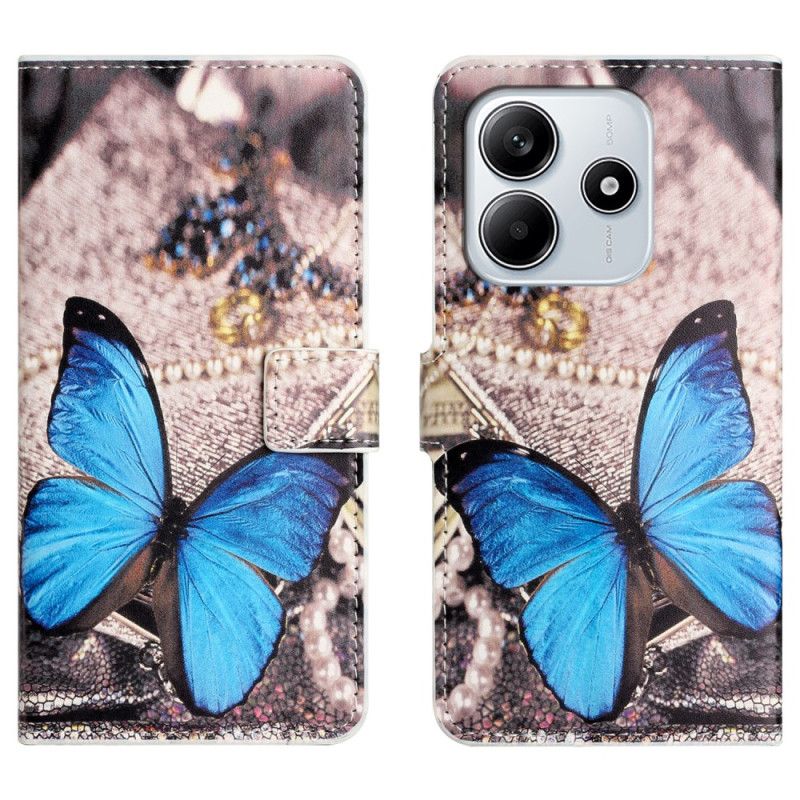 Folio Deksel Til Xiaomi Redmi Note 14 4g Blå Sommerfugl