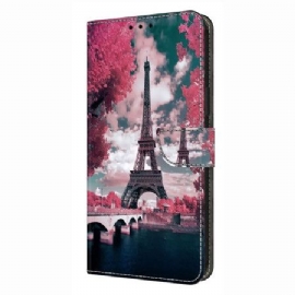 Folio Deksel Til Xiaomi Redmi Note 14 4g Blomstermønster Med Eiffeltårnet