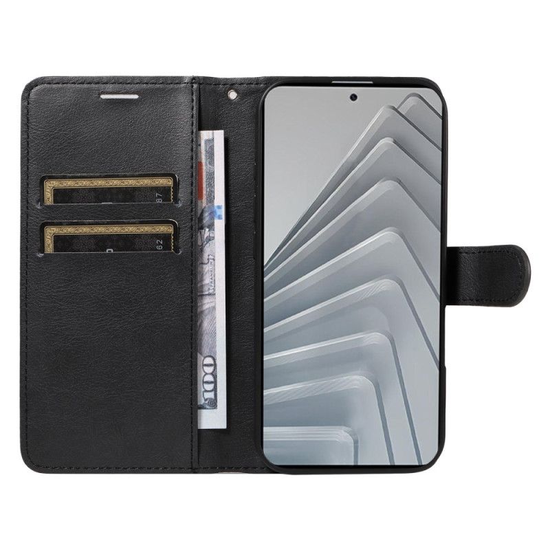 Folio Deksel Til Xiaomi Redmi Note 14 4g Ensfarget Imitert Skinn Med Stropp