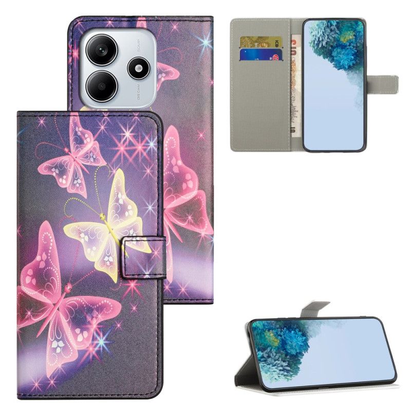 Folio Deksel Til Xiaomi Redmi Note 14 4g Glødende Sommerfugler