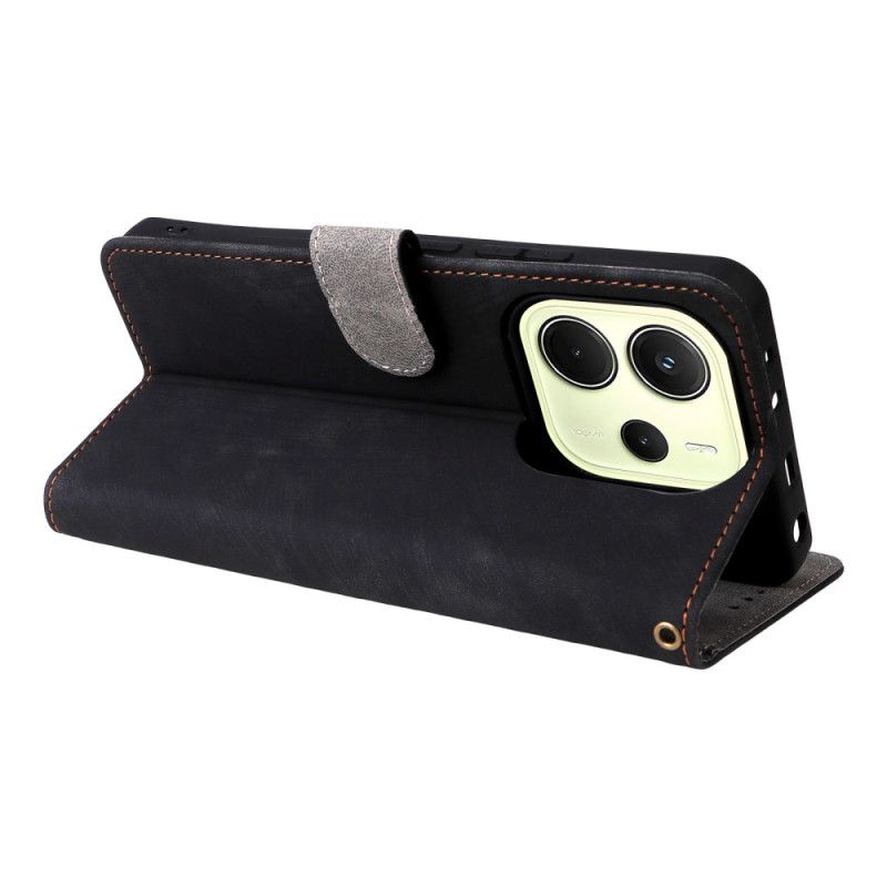 Folio Deksel Til Xiaomi Redmi Note 14 4g Rfid-beskyttelse Semsket Skinneffekt Med Stropp