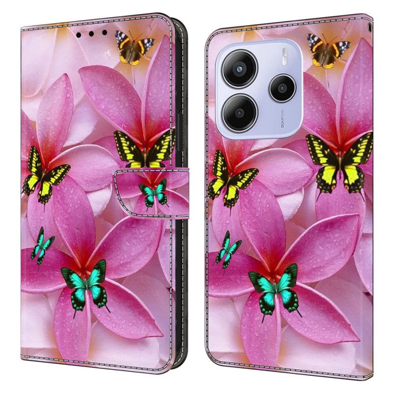 Folio Deksel Til Xiaomi Redmi Note 14 4g Rosa Sommerfugler Og Blomster