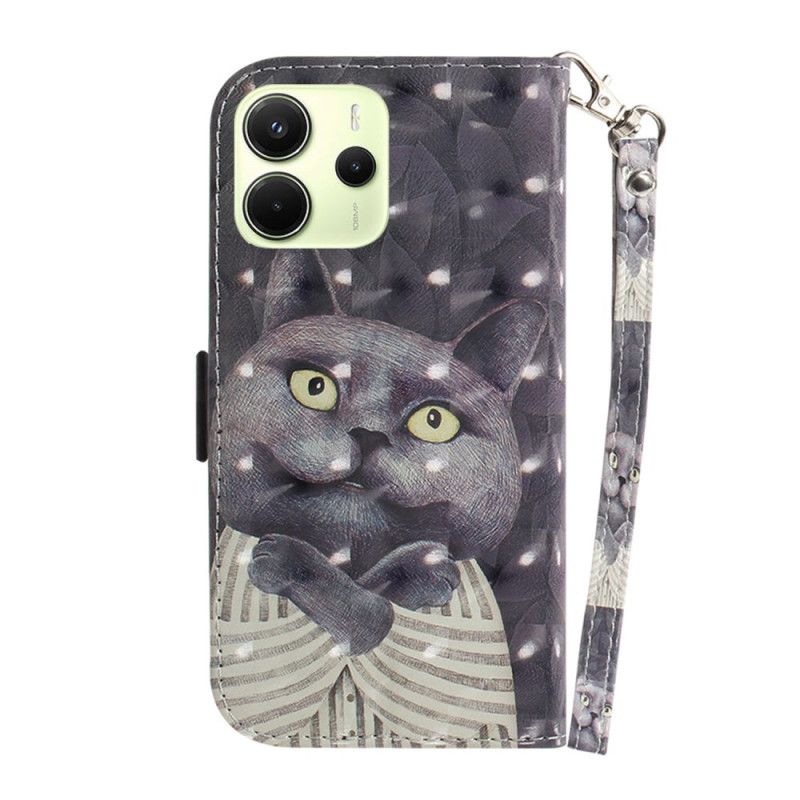 Folio Deksel Xiaomi Redmi Note 14 4g Grå Katt Med Stropp Beskyttelse Deksel
