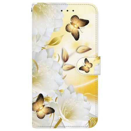 Folio Deksel Xiaomi Redmi Note 14 4g Gull Sommerfugler Og Blomster Beskyttelse Deksel
