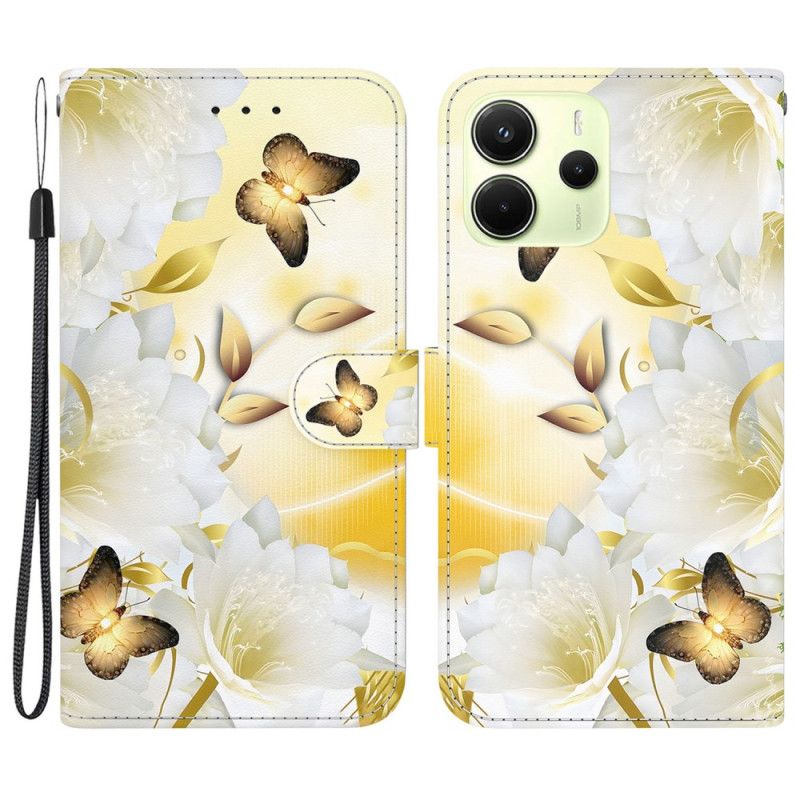 Folio Deksel Xiaomi Redmi Note 14 4g Gull Sommerfugler Og Blomster Beskyttelse Deksel