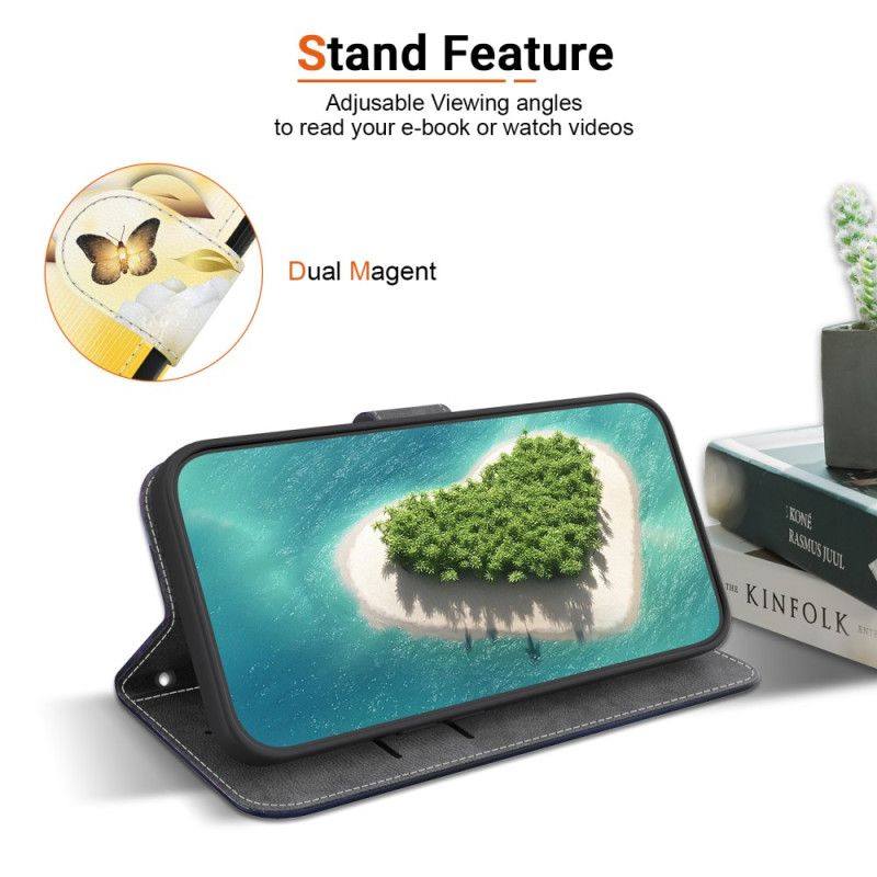 Folio Deksel Xiaomi Redmi Note 14 4g Gull Sommerfugler Og Blomster Beskyttelse Deksel