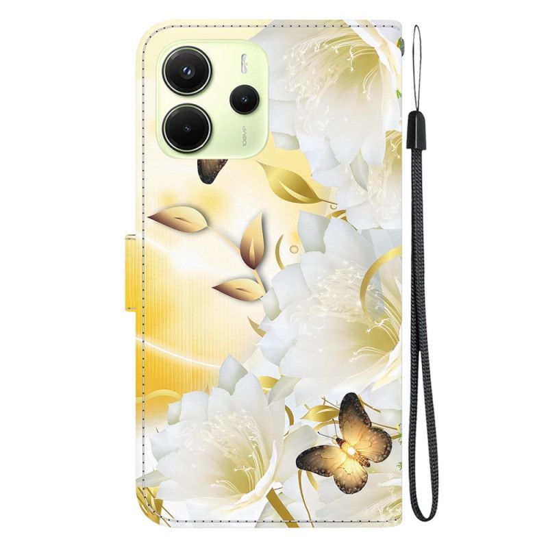 Folio Deksel Xiaomi Redmi Note 14 4g Gull Sommerfugler Og Blomster Beskyttelse Deksel