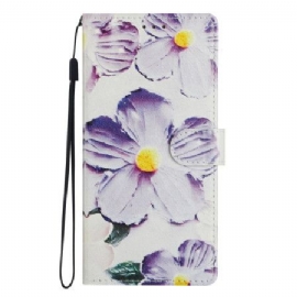 Folio Deksel Xiaomi Redmi Note 14 4g Lilla Og Hvite Blomster