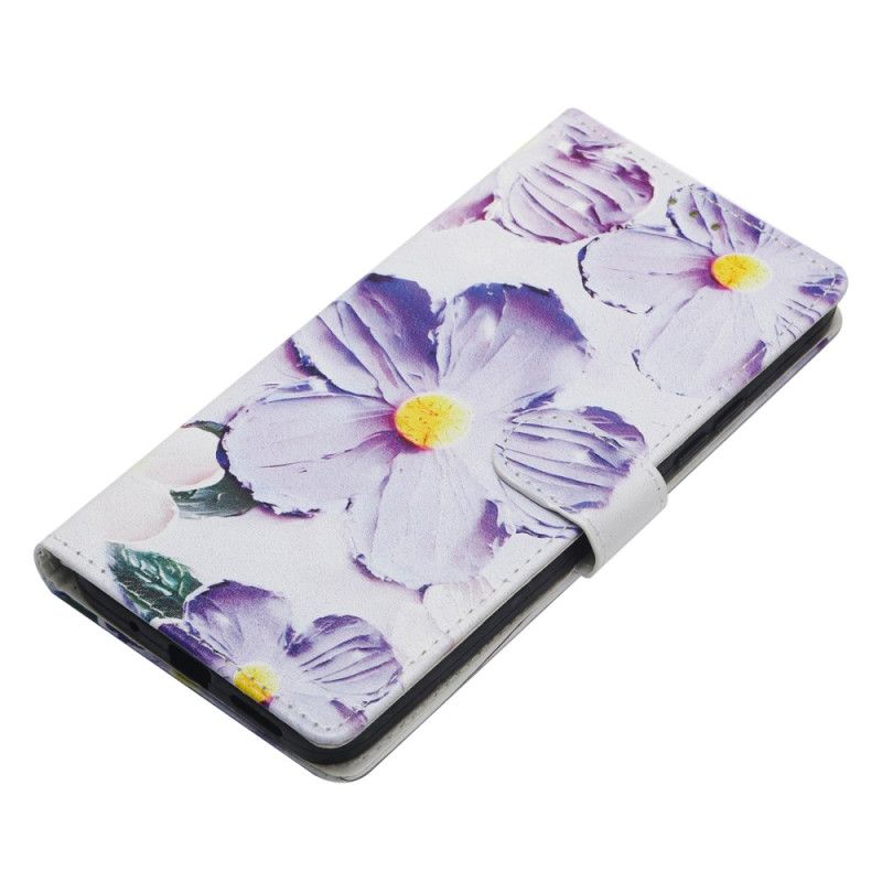 Folio Deksel Xiaomi Redmi Note 14 4g Lilla Og Hvite Blomster