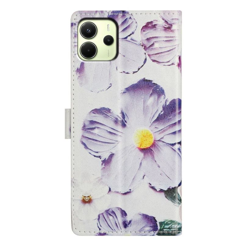 Folio Deksel Xiaomi Redmi Note 14 4g Lilla Og Hvite Blomster