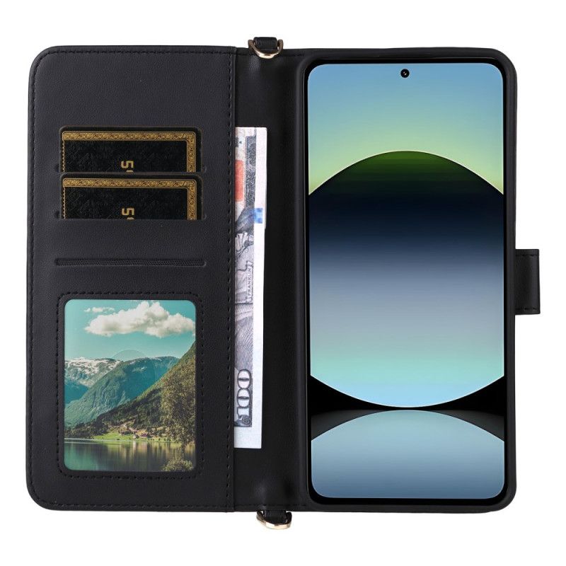 Folio Deksel Xiaomi Redmi Note 14 4g Premium Lommebok Med Stropp Og Skulderstropp