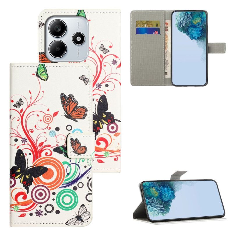 Folio Deksel Xiaomi Redmi Note 14 4g Sommerfugler På Hvit Bakgrunn Beskyttelse Deksel