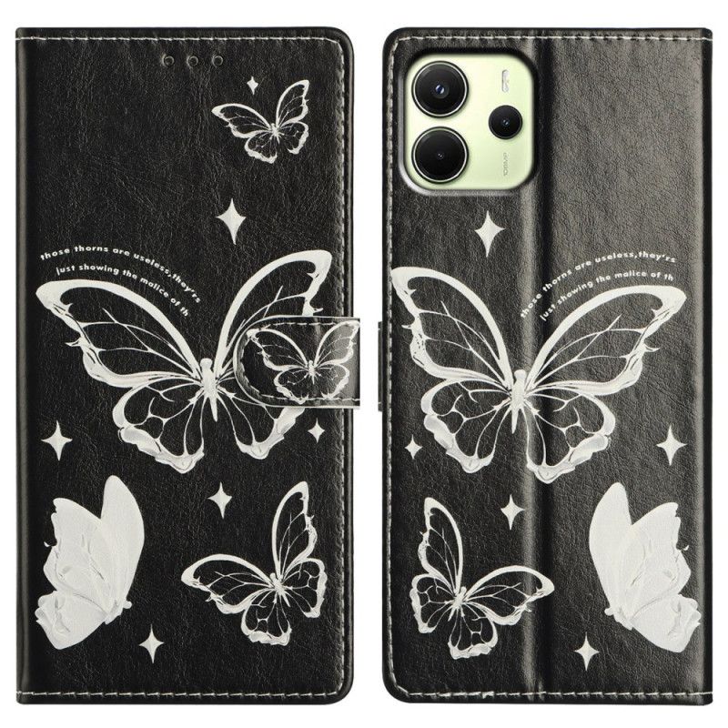 Folio Deksel Xiaomi Redmi Note 14 4g Svart-hvite Sommerfugler