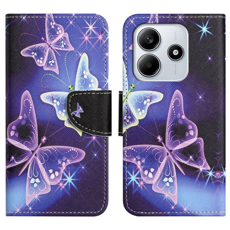 Lærdeksel Folio Deksel Xiaomi Redmi Note 14 4g Mobildeksel Glitrende Sommerfugler