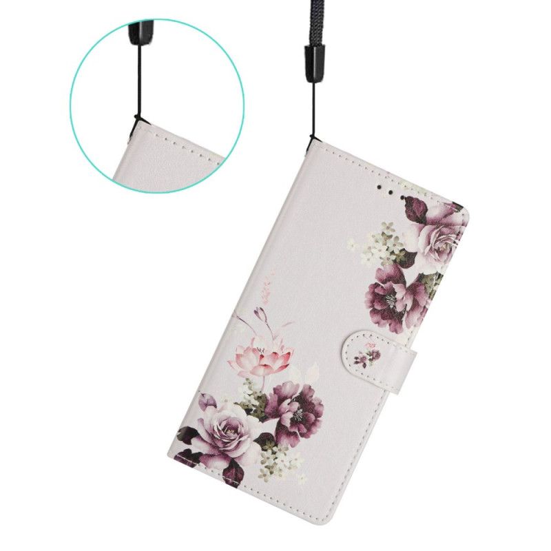 Lærdeksel Folio Deksel Xiaomi Redmi Note 14 4g Mobildeksel Lilla Blomster