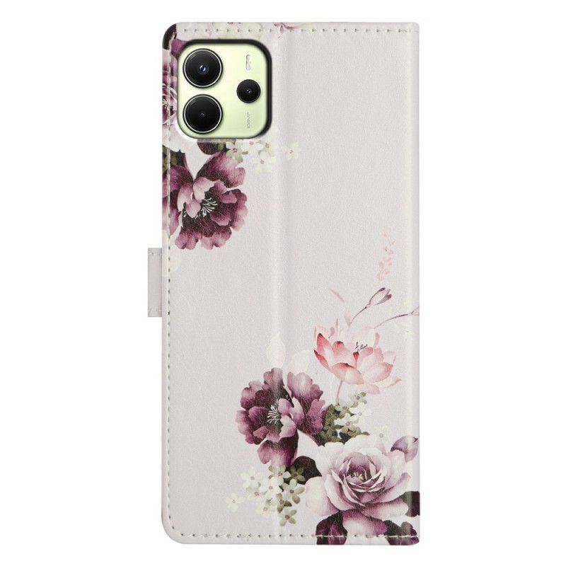 Lærdeksel Folio Deksel Xiaomi Redmi Note 14 4g Mobildeksel Lilla Blomster