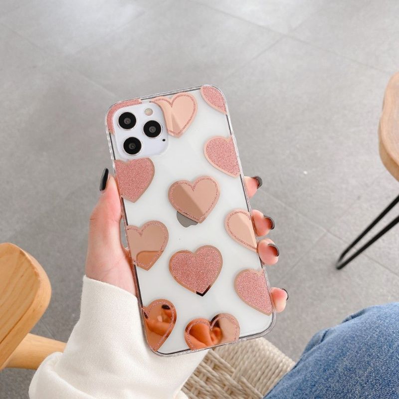 Deksel Til iPhone 12 Mini Gjennomsiktig Med Glitterhjerter