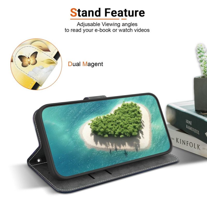 Lærdeksel Folio Deksel Oppo Reno 13 5g Mobildeksel Gullsommerfugler Og Hvite Blomster