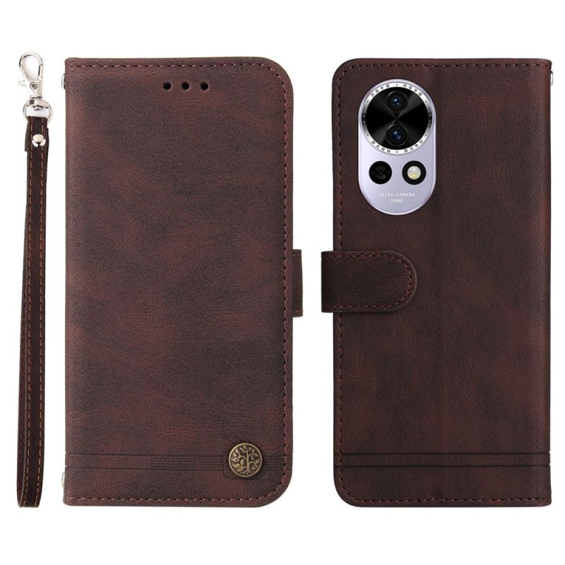 Lærdeksel Folio Deksel Huawei Nova 13 Mobildeksel Vintage Nagle Og Stropp