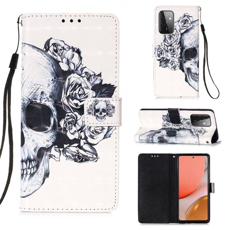 Folio Deksel Til Samsung Galaxy A72 4G / A72 5G Blomsterhodeskalle