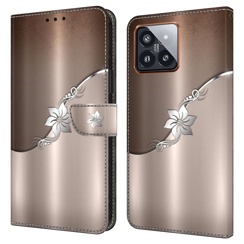 Folio Deksel Til Xiaomi 14 Pro Sølvblomst