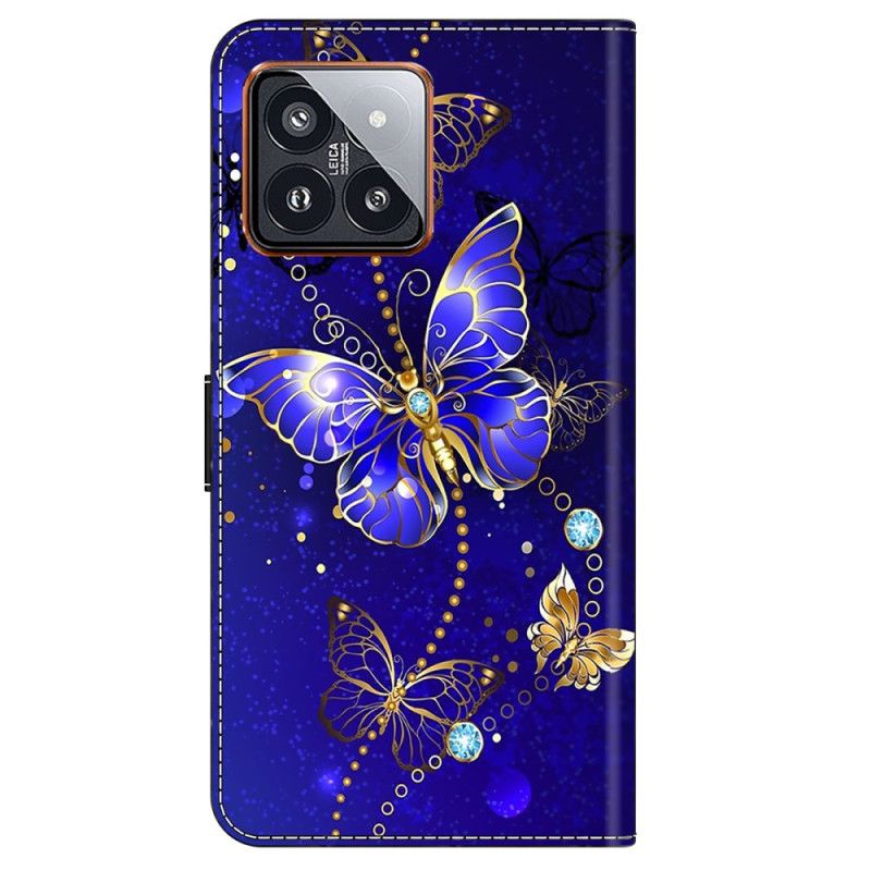 Folio Deksel Xiaomi 14 Pro Diamantsommerfugler Beskyttelse Deksel