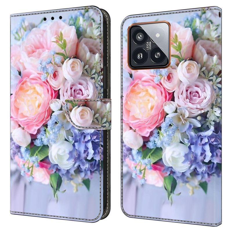 Folio Deksel Xiaomi 14 Pro Fargerike Blomster