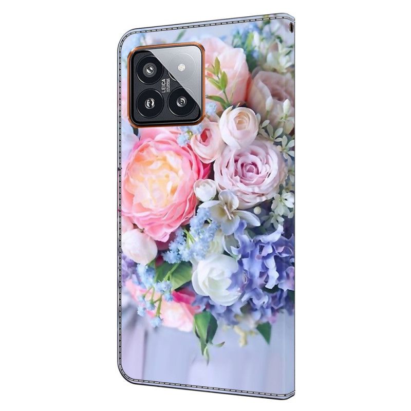 Folio Deksel Xiaomi 14 Pro Fargerike Blomster