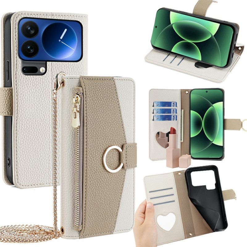 Folio Deksel Til Xiaomi 17 Pro Max Skulderstropp Med Speil Og Kjede