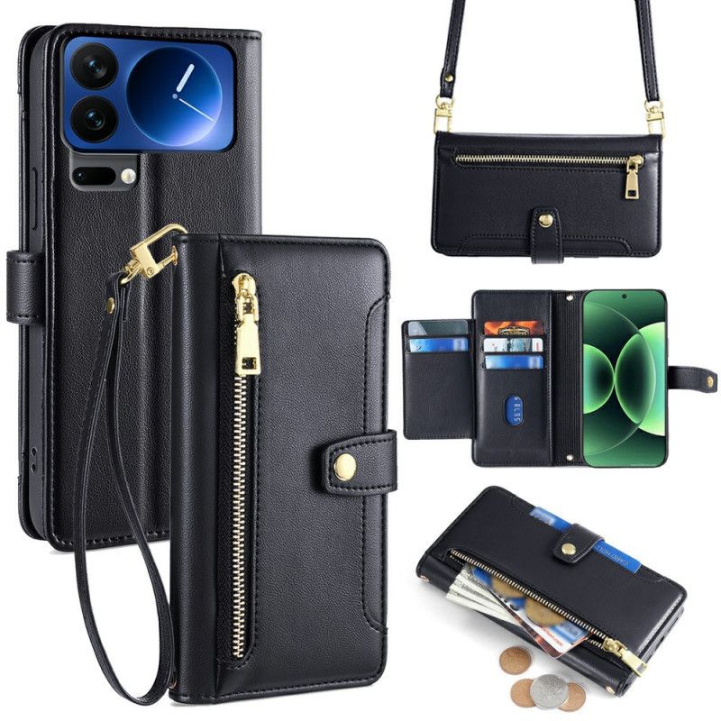 Folio Deksel Xiaomi 17 Pro Max Glidelåslomme Og 2 Skulderstropper