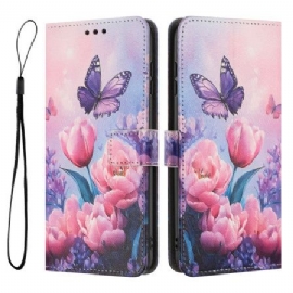 Folio Deksel Xiaomi 17 Pro Max Sommerfugl Og Rosa Blomster