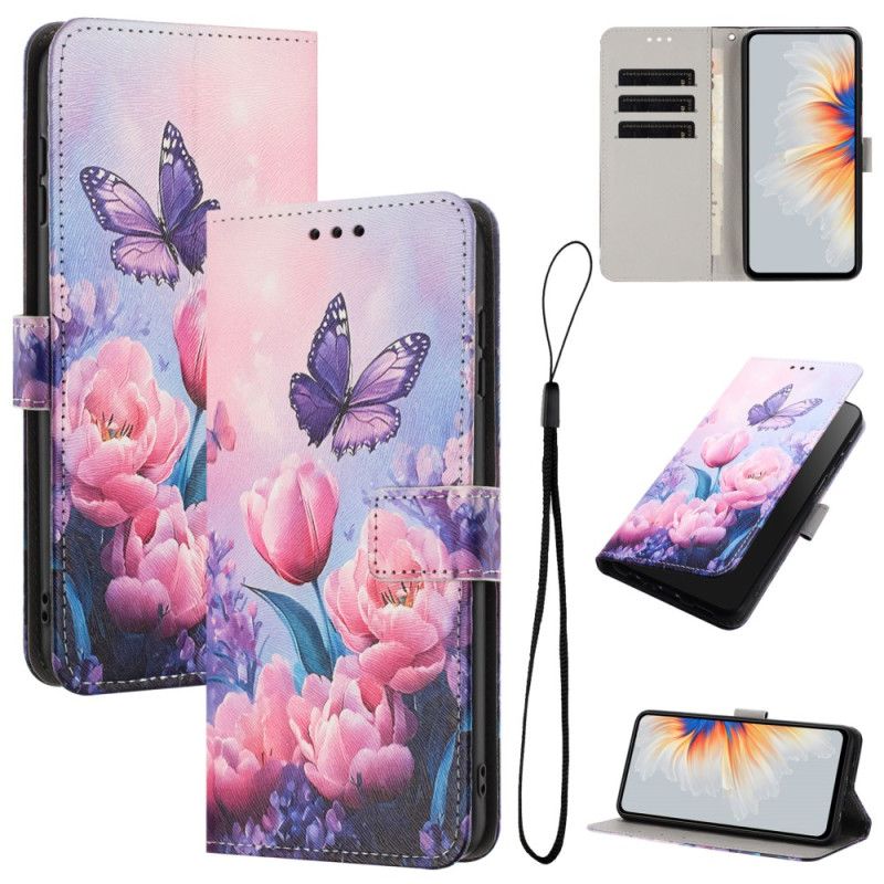Folio Deksel Xiaomi 17 Pro Max Sommerfugl Og Rosa Blomster
