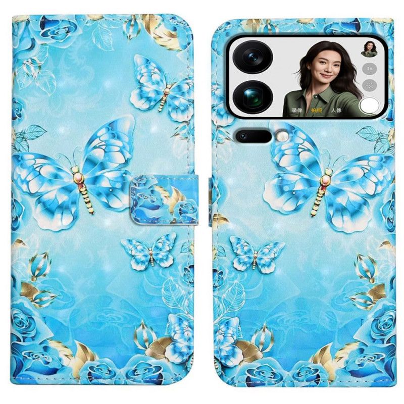 Folio Deksel Xiaomi 17 Pro Max Sommerfugler Og Diamanter