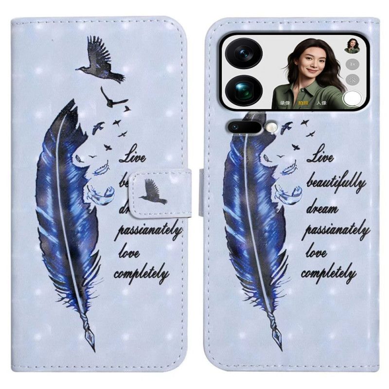 Lærdeksel Folio Deksel Xiaomi 17 Pro Max Mobildeksel Blå Fjær