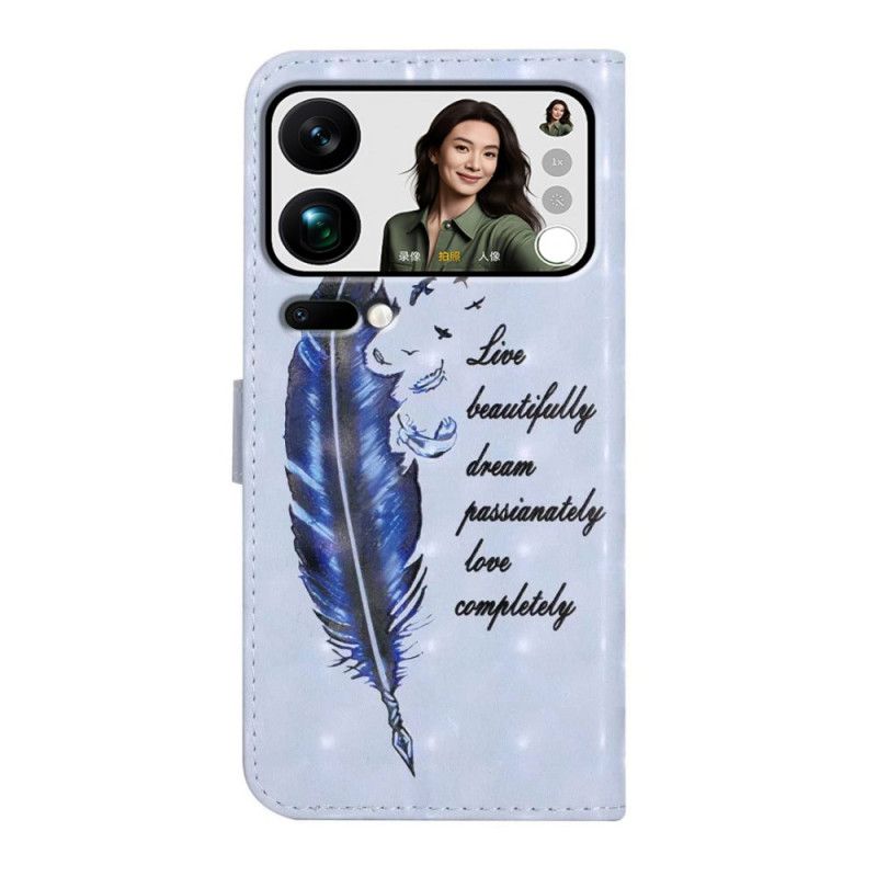 Lærdeksel Folio Deksel Xiaomi 17 Pro Max Mobildeksel Blå Fjær