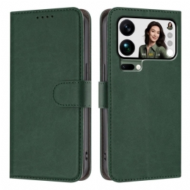 Lærdeksel Folio Deksel Xiaomi 17 Pro Max Mobildeksel Ensfarget Kunstskinn