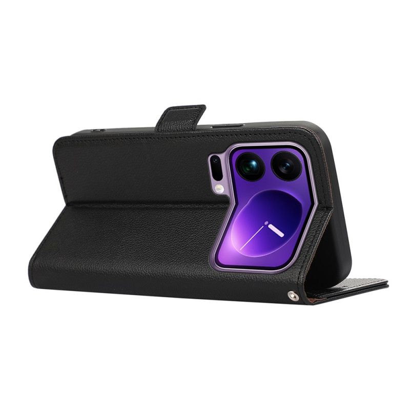 Lærdeksel Folio Deksel Xiaomi 17 Pro Max Mobildeksel Litchitekstur Rfid-blokkering