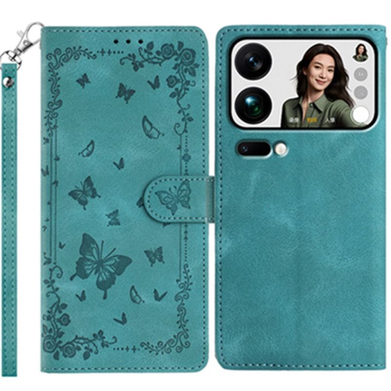 Lærdeksel Folio Deksel Xiaomi 17 Pro Max Mobildeksel Sommerfugler Med Semsket Skinneffekt