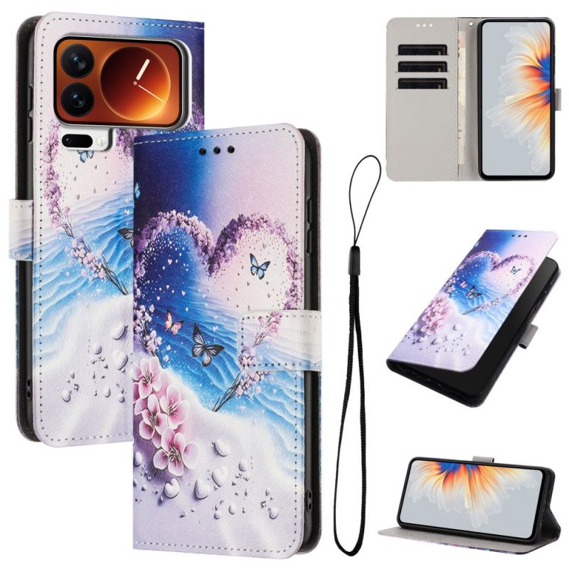 Lærdeksel Folio Deksel Xiaomi 17 Pro Max Mobildeksel Sommerfuglhjerte