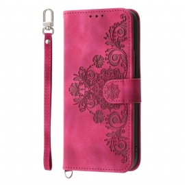 Folio Deksel Til Poco C75 Blonder I Semsket Skinneffekt Med Stropp Og Skulderstropp