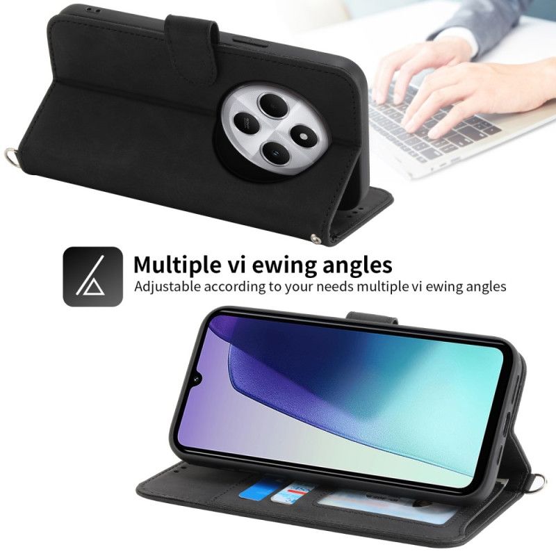 Folio Deksel Til Poco C75 Blonder I Semsket Skinneffekt Med Stropp Og Skulderstropp